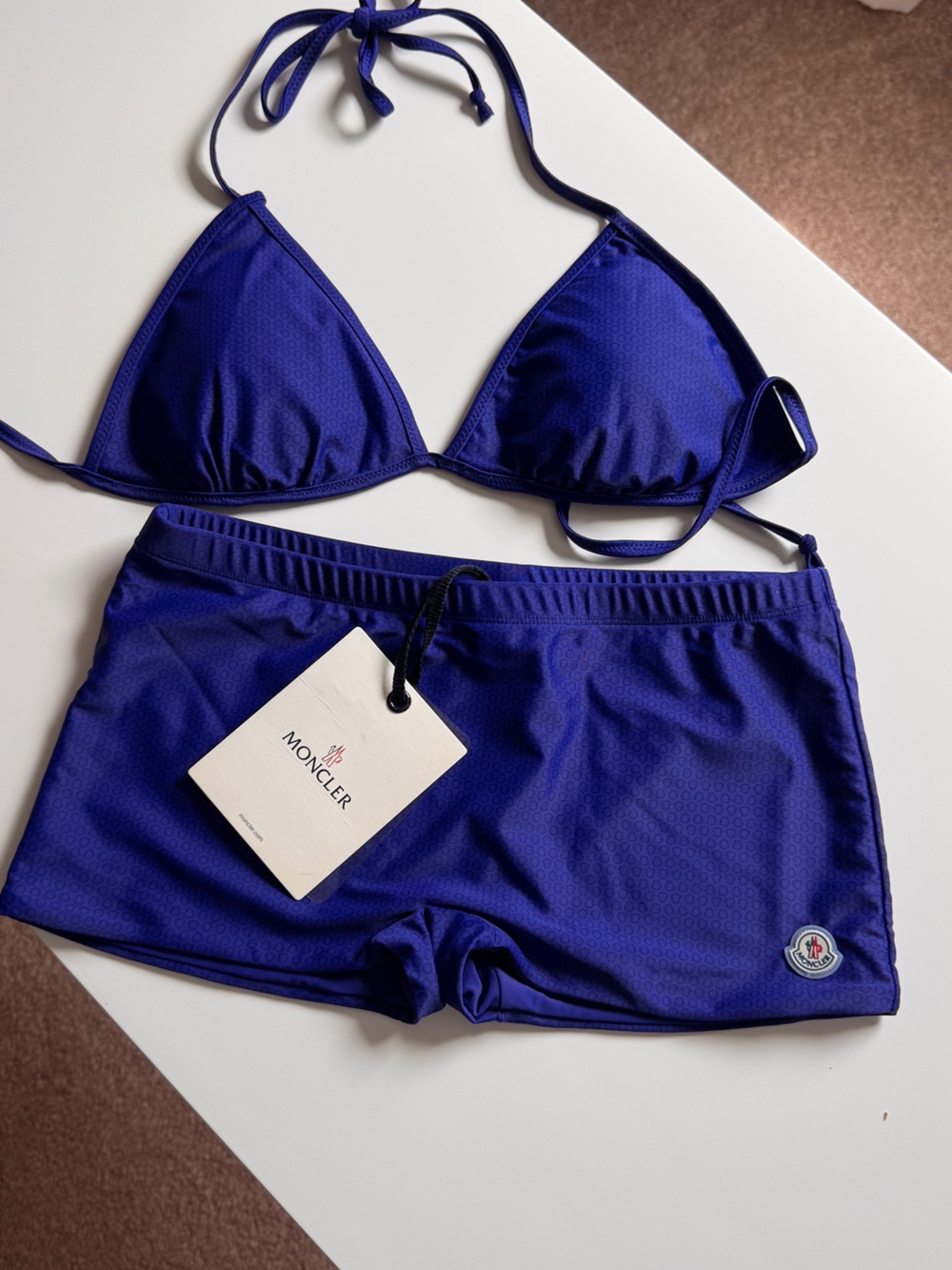 Moncler Blue Triangle Bikini Top with Matching Swim Shorts